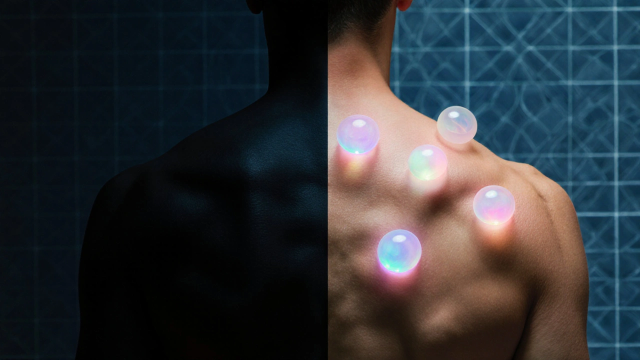 Contraste visual entre tensión muscular y liberación tras terapia de ventosas.