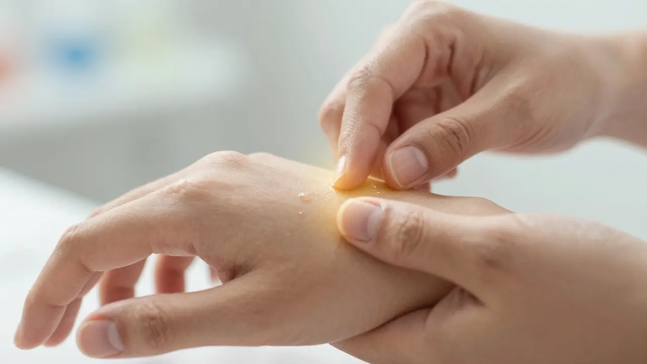 Manos realizando una técnica delicada en la muñeca, con luz suave que simboliza la restauración del movimiento tendinoso.