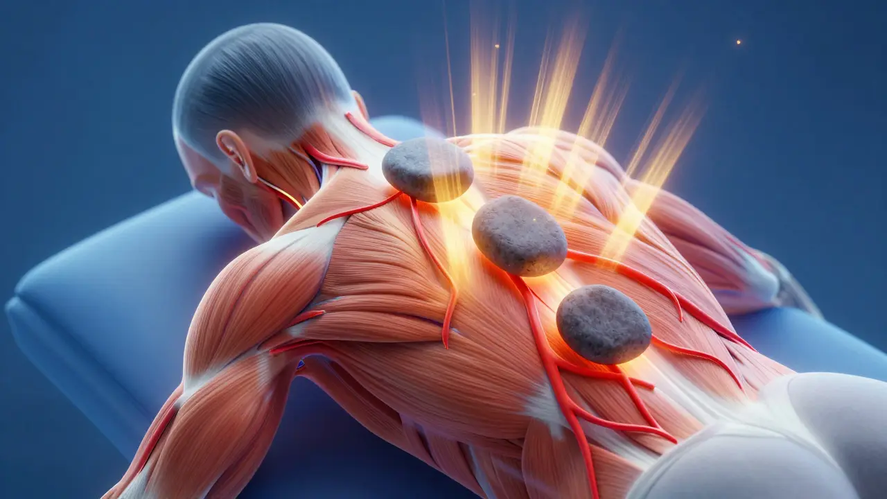 Ilustración conceptual de relajación muscular y circulación por calor
