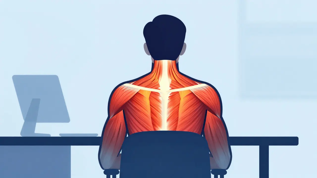 Ilustración abstracta de tensión muscular en la zona cervical y lumbar