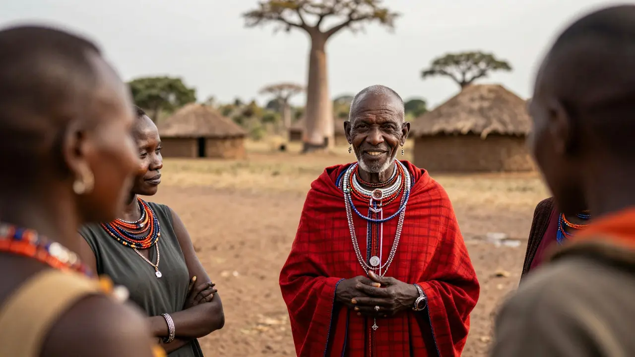 Intercambio cultural respetuoso con ancianos Maasai