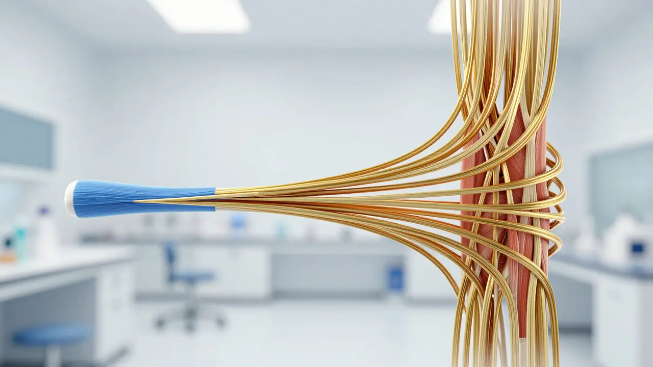 Render 3D comparando el estiramiento lineal del músculo con el espiral de la fascia